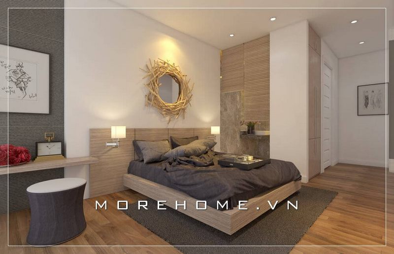 Thiết kế giường ngủ chung cư hiện đại, đơn giản, tập trung vào công năng sử dụng tạo sự tiện nghi và thoải mái nhất cho gia chủ